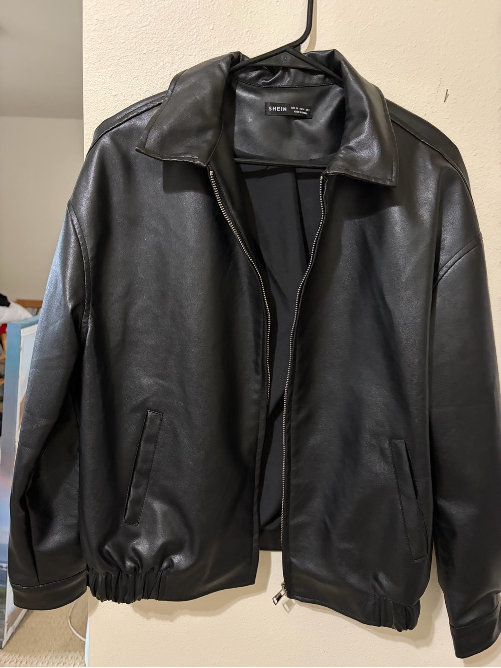 SHEIN Black Faux Leather Zip-Up Bomber Jacket - Picture 1 of 5